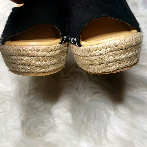 Blqck Platform Open Toe Espadrilles Wedge Heels strap - Picture 7 of 10